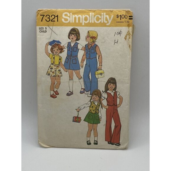 Simplicity 7321 Girls Vest Pants Shirt Sewing Pattern Size 5 1975 Vintage - Picture 1 of 2
